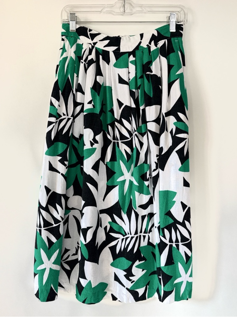 Vintage Green, Black & White Floral Midi Skirt